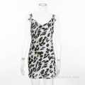 Print Leopard Short Spaghetti Strap Bodycon Backless Dresses